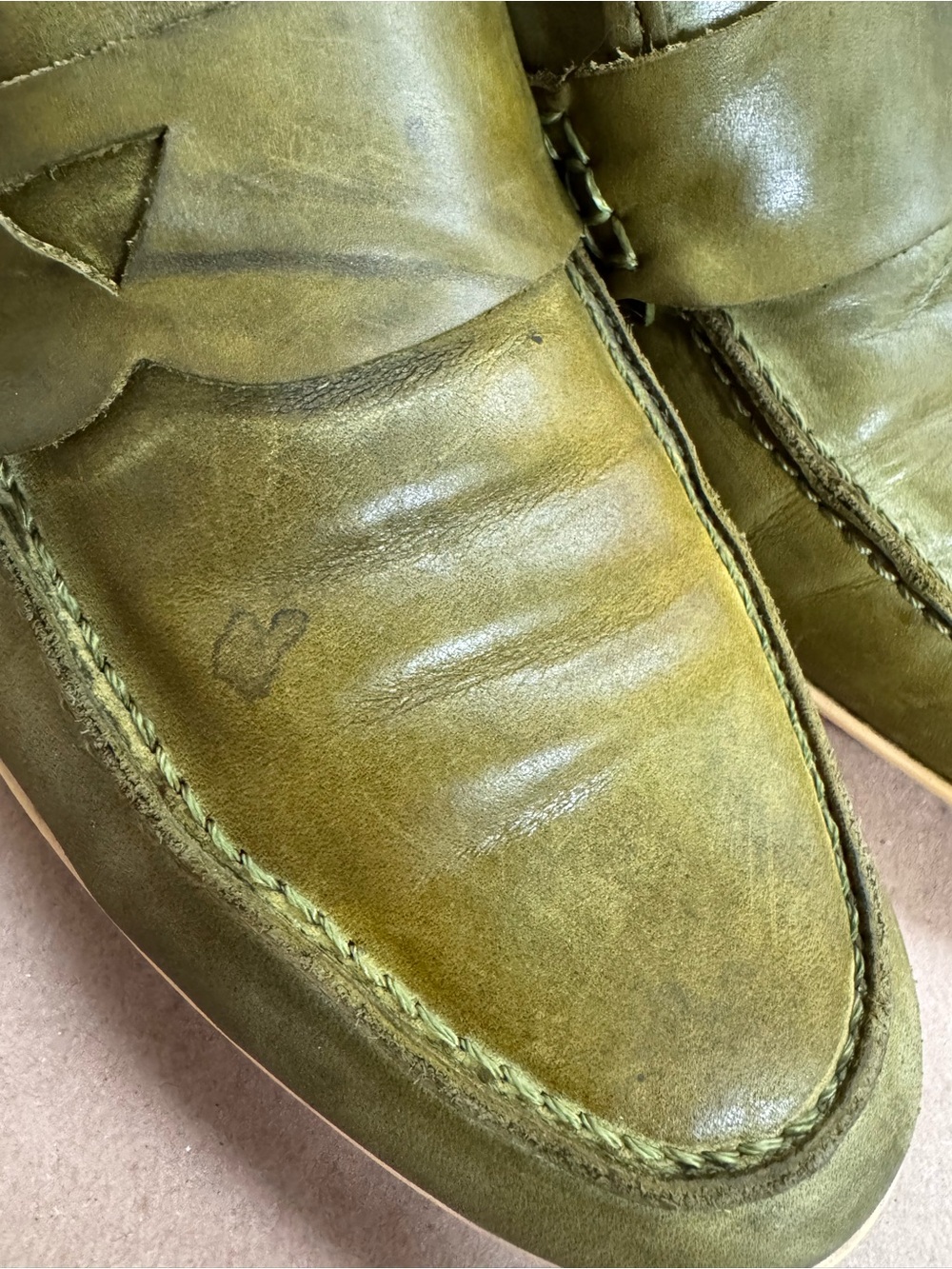 John Fluevog Men's Flight MXP Penny Loafers in green leather. Size 8 - Picture 6 of 11